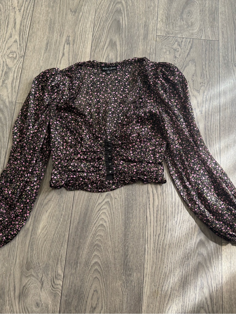 For Love & Lemons Floral Long Sleeve Crop Top